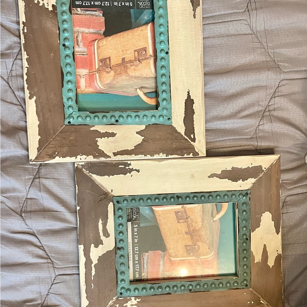 Rustic Wood and Teal Picture Frame Set